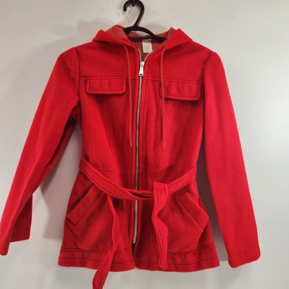 Vintage Red Acrylic Girls Hooded Jacket Size 10